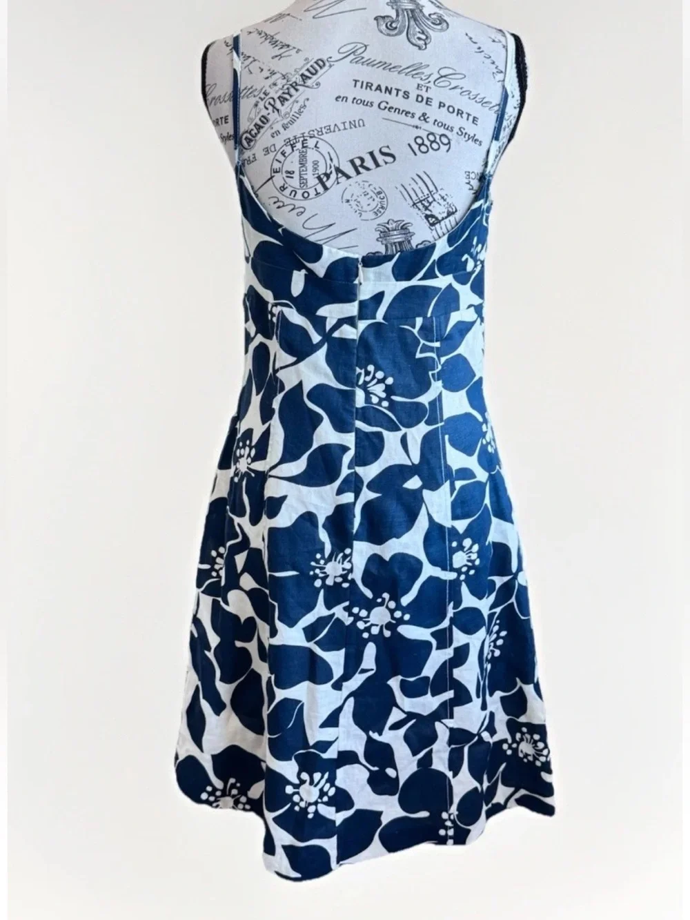 j crew hawaiian navy floral linen strappy summer dress women’s size 4